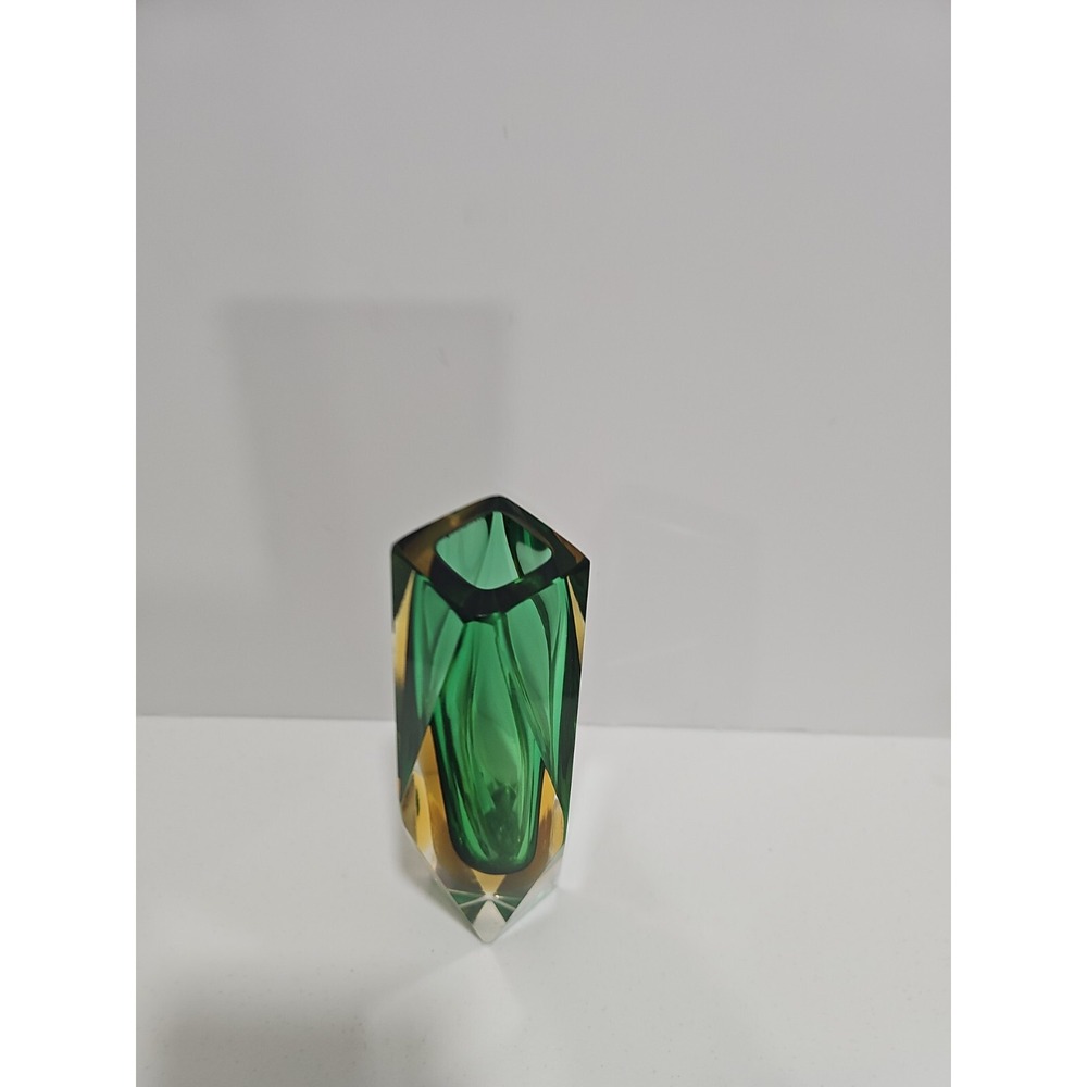 Vintage Murano Sommerso Faceted Art Olive Green Glass Vase 8" Tall - Picture 8 of 10